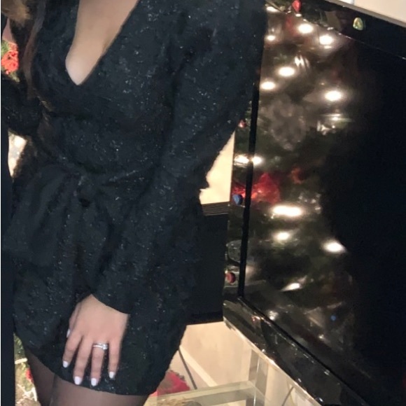 Zara puff sleeve textured weave dress with bow - Picture 2 of 10